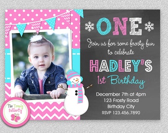 Snowman Winter Birthday Invitation , Snowman Birthday Invitation, Girls Snowman Birthday Party Invitation, Printed or Printable Invitations