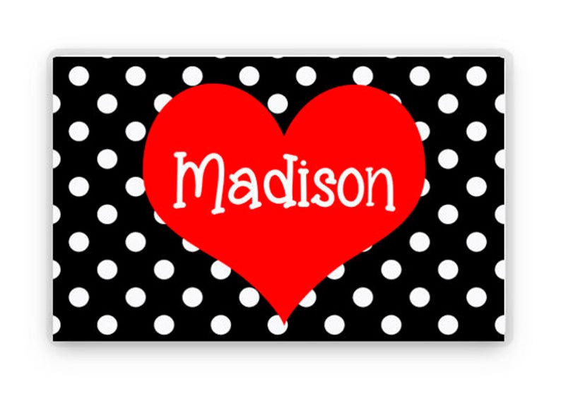 Valentine's Day, Personalized Placemat, Kids Heart Placemat, Childrens Heart Placemat, Childs Polka Dot Placemat, Valentine Gift image 1