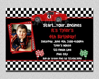 Race Car Birthday Invitation, Race Car Birthday Party Invitation, Racing Birthday Invitation, Checkered Race Car, Boys Invitation