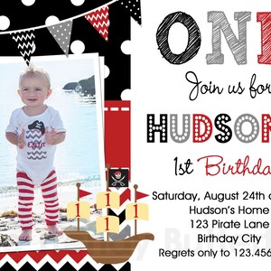 Pirate Birthday Invitation , Boys Pirate Birthday Invitation , Pirate Birthday Party Invitation, 1st Birthday Invitation, Pirate Party image 2