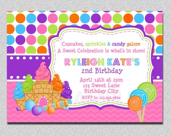 Candy land Birthday Invitation,  Sweet Shoppe Candy land Birthday Party Invitations Printable