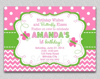 Butterfly Birthday Invitation,  Butterfly Birthday Party Invitation, Girls Butterfly Picnic Invitation, Butterfly Birthday Party Invitation