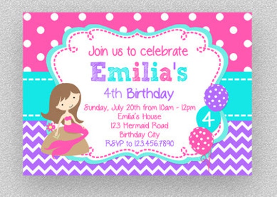 Mermaid Birthday Invitation, Girls Under the Sea Invitation, Hot Pink Purple Invitation , Mermaid Party Invitation, Girls Mermaid Invitation Il_570xn