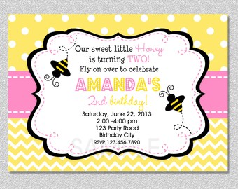 Bumble Bee Birthday Invitation, Chevron Garden Party Invite (Printable)