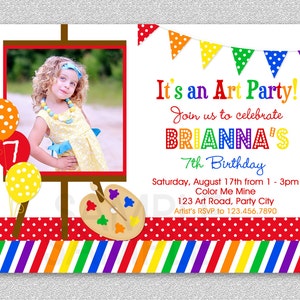 Art Birthday Party Invitations, Paint and Create Art Birthday Invitations, Kids Photo Birthday Invitations, Art Photo Invitation, Girls Art image 1