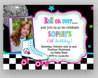 Roller Skating Invitation, Girls Roller Skating Birthday Party Invitation, Skating Party Invitation, Photo Invitation