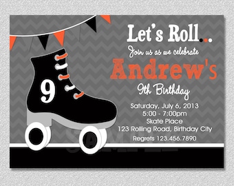 Boys Skating Birthday Invitation,  Boys Roller Skating Birthday Party, Skating Birthday Invitation, Invitation Printable