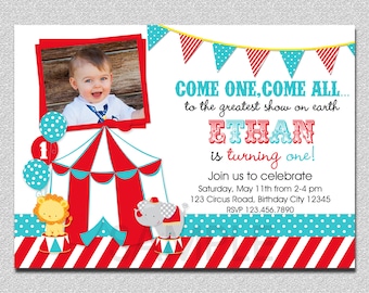 Circus Birthday Invitation,  1st Birthday Circus  Party Invitation, Circus Birthday Party, Carnival Invitation, Kids Birthday Invitations
