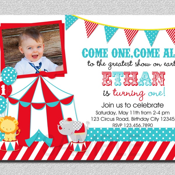 Circus Birthday Invitation,  1st Birthday Circus  Party Invitation, Circus Birthday Party, Carnival Invitation, Kids Birthday Invitations