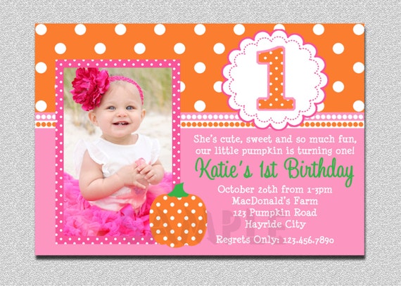 Pumpkin Birthday Invitation Pumpkin 1st Birthday Party Etsy