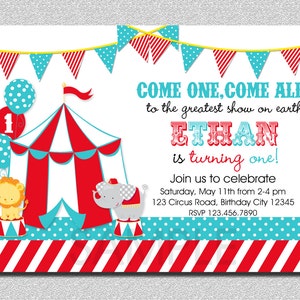 Carnival Circus Birthday Invitation, Circus Carnival Birthday Party, Step Right Up, Circus Birthday Invitation, Children&#39;s Circus Birthday
