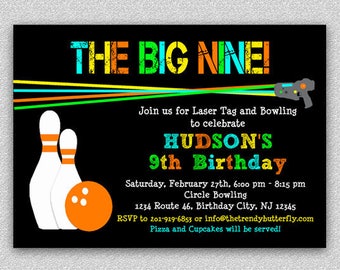 Laser Tag Bowling Invitation, Laser Tag Birthday Party, Invitation, Kids Birthday Invitation, Printable Invitation, Printed Invitation