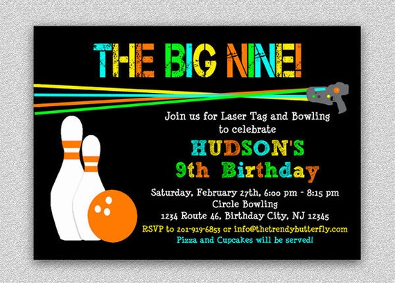 laser tag bowling invitation laser tag birthday party etsy