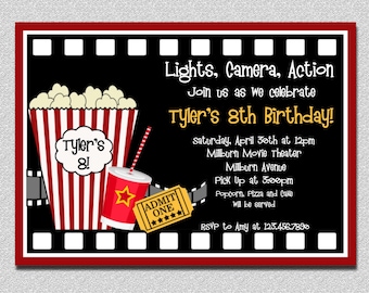 Movie Birthday Invitation, Movie Night Birthday Party Invitation, Movie Birthday Party Invitation,