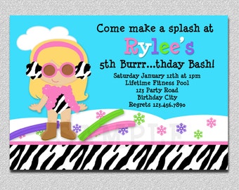 Winter Pool Party Birthday Invitation Winter Pool Party Invitation Boys Girl Printable