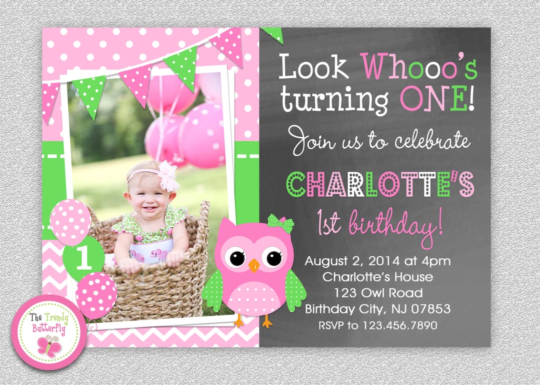 Owl Birthday Invitation Girls Owl Invitations 1st Birthday - Etsy