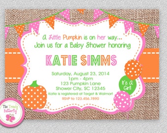 Pumpkin Baby Shower Invitation, Fall Theme, Printable or Printed