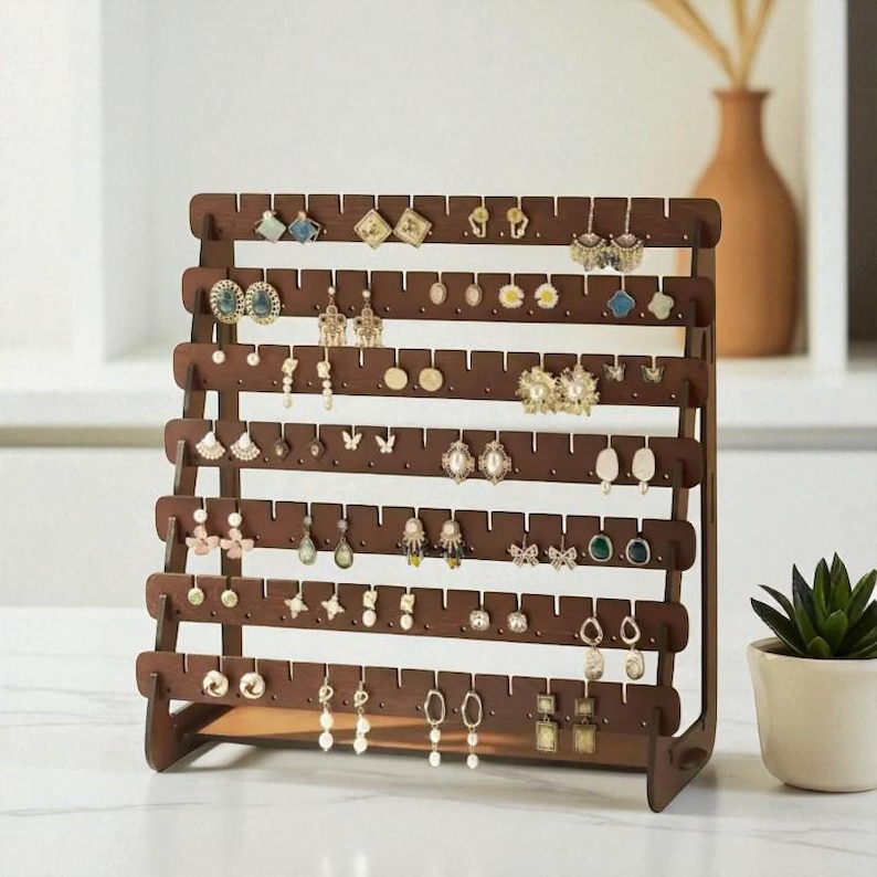 [Chocolate color] Vintage Style Wooden Jewelry Organizer Stand - Handmade Home Decor Gift