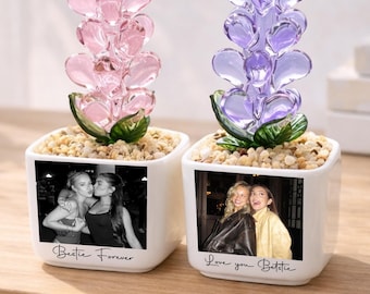 Personalized Bestie Photo Glass Flower Pot, Gifts for Best Friend, Birthday Gift For Bestie Sister, Bridesmaid Proposal,Wedding Gift for MOH