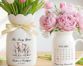 Personalized Ivory Anniversary Flower Vase, Anniversary Vase, 14th Anniversary Gift, Ivory Anniversary Gifts, 14th Wedding Anniversary Gift