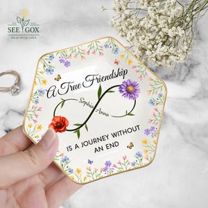 Custom Full-Print Jewelry Dish, Personalized Bestie Gifts, Jewelry Dish for Sisters, Birth Flower Ring Dish, Gifts for Her, BFF, Soul Sister