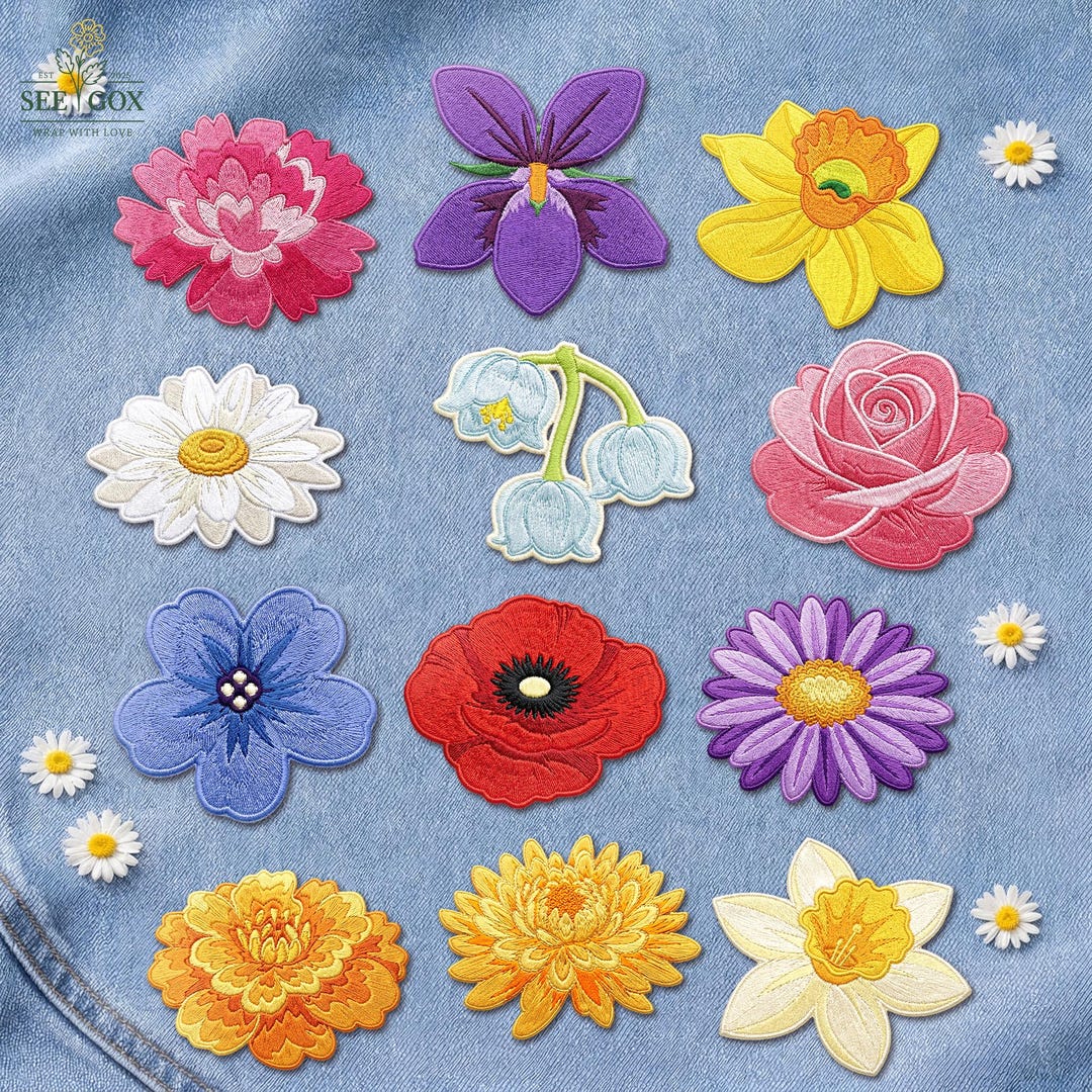 Spring Flowers Patch Birth Flower Iron on Patches, Birth Month Flowers Embrodered Patch ...