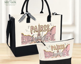 Paris Trip Tote Bag, Personalized Pink Paris Tower Bag, Paris Getaway Trip, Best Friend Paris Tote, Pink Paris Gift Ideas, Paris Bag