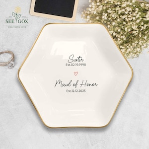 Personalized Maid of Honor Ring Dish, MOH Jewelry Dish, Sister Wedding Gifts, Wedding Gift for bridesmaid, Maid of Honor Proposal Gift Dish
