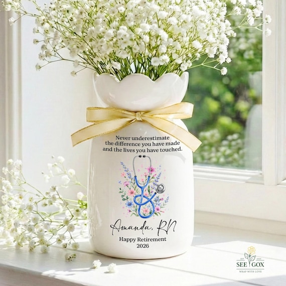 Personalized Retired Nurse Flower Vase, Nurse Retirement Gifts, Retirement Gift for Nurse, Retired RN, Retired Nurse Gift, Retirement Gift