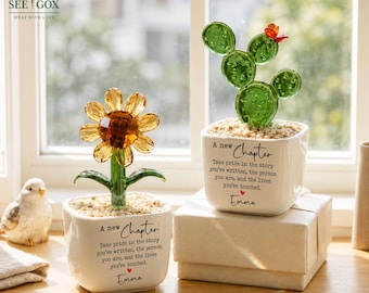 Personalized New Chapter Glass Flower Pot, Going Away Gift for Coworker,Team Gift,Thank You Gift, Client,Staff,Retirement Gift,Farewell Gift