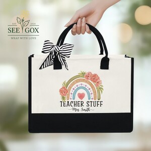 Personalised Teacher Stuff Bag, Teacher Gifts, Thank You Teacher Gift, Back To School Gift, Rainbow Teacher Tote Bag, School Leaver Gift