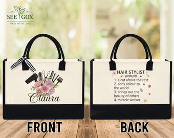 Personalised Hair Stylist Custom Tote Bag, Hairstylist Gift Hairdresser Bag, Custom Hairdresser Gift Makeup Bag for Beautician Canvas Bag