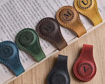 Custom Engraved Magnetic Bookmark, Leather Magnetic Bookmark, Initials Leather Bookmark, Gift For Her, Gift For Him, Christmas Gift