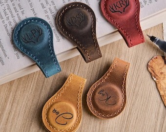 Leather Magnetic Bookmark, Custom Engraved Magnetic Bookmark, Gift For Her, Bookmark For Men, Initials Leather Bookmark, Christmas Gift