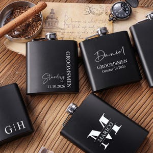 Personalized Groomsmen Flasks, Custom Name Engraved Best Man Gift, Groomsmen Gift Flask for Men, Black Hip Flask, Gifts for Wedding Party