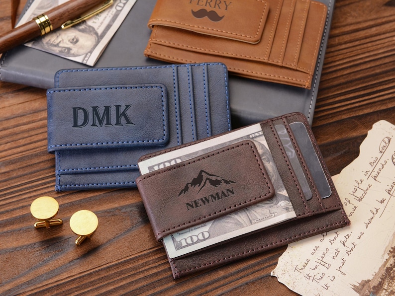 Wallet Assortment Personalized Leather Money Clip Wallet, Engraved Magnetic Card Holder ...