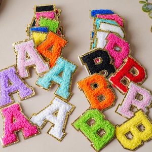 Chenille Embroidered Letters A-Z Applique Patch, Sew Gold Trim Capital Embroidered Name, Gold Glitter Letter Trim, Bags T-Shirt Iron On