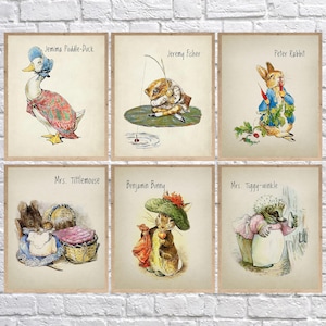 Peter Rabbit Nursery Art Print, Beatrix Potter Print, Boho Nursery Print, Childrens Books, Discounted Set of 6, Kids Room Decor st6 #ana325