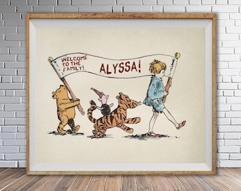 Personalized Nursery Art, Winnie the Pooh Print, Baby Shower Gift, Childs Room Decor, Nursery Decor, Kids Room Art Birthday Gift st1 #ana142