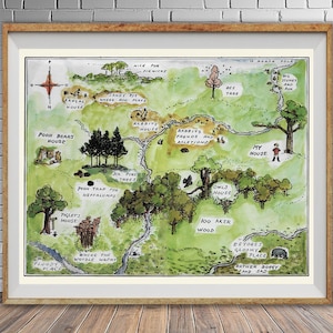 Art pour chambre d'enfant, impression de carte de Winnie l'ourson, bois de cent acres, décoration de chambre d'enfant bohème, chambre d'enfants, cadeau de baby shower, livre pour enfants st1 #ana237