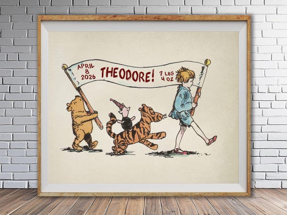Personalized Nursery Art, Winnie the Pooh Print, Baby Shower Gift, Childs Room Decor, Nursery Decor, Kids Room Art Birth Date st1 #ana204