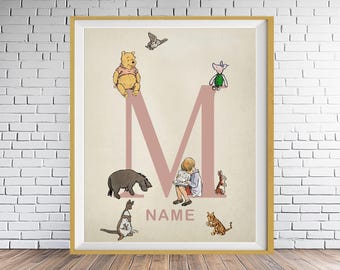 Personalized Winnie the Pooh Nursery Art, Customized Pooh Bear Print, Girls Room Decor, Baby Shower Gift, Childrens Book st1 #ana314