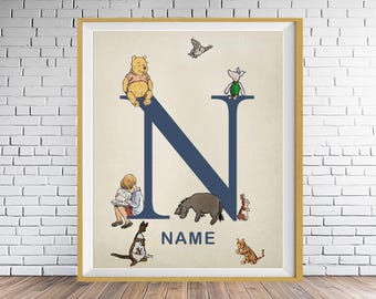 Personalized Winnie the Pooh Nursery Art, Customized Pooh Bear Print, Boho Decor, Kids Room, Baby Shower Gift, Childrens Book st1 #ana286