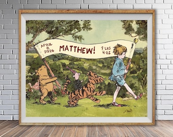 Personalized Nursery Art, Winnie the Pooh Print, Baby Shower Gift st1 #ana440