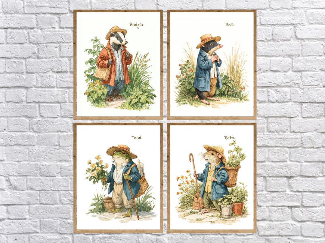 Wind in the Willows Nursery Art, Discounted Set of 4 Prints, Badger ...