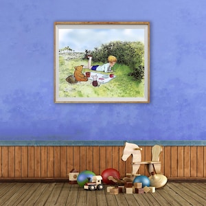 Nursery Art, Winnie the Pooh Print, EH Shepard, AA Milne, Piglet Christopher Robin, Kids Room, Baby Shower Gift, Childrens Book st1 #ana322