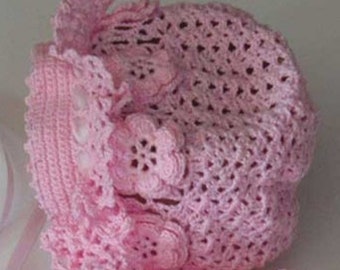 Gorro de bebé de rosas irlandesas de ganchillo / Gorro de bebé de ganchillo / Rosa / 0-3 meses / Regalo para baby shower / Accesorio de fotos / Gorro de bebé de bautizo