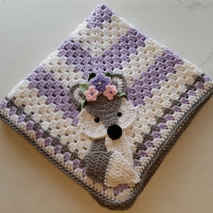 Crochet Appliqued Baby Blanket - Crochet Boho Fox Applique- 30x30 - Granny Square Blanket - Ready to Ship