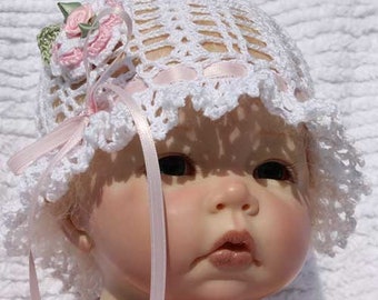 Crochet Ruffles Baby Bonnet | Crochet Baby Bonnet | White | 0-3 Months | Baby Shower Gift | Photo Prop | Chirstening Baby Bonnet