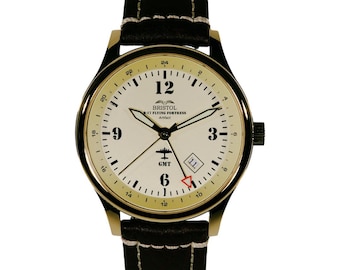 B-17 Tribute - Gold Finish, Beige Dial, Stainless Steel, Brown Leather Band with Stitching